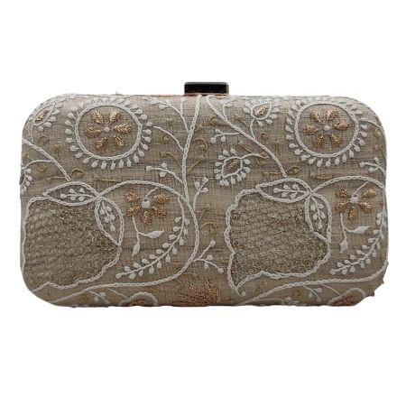 Beige Chikankari Clutch Bag for Festive Occasions